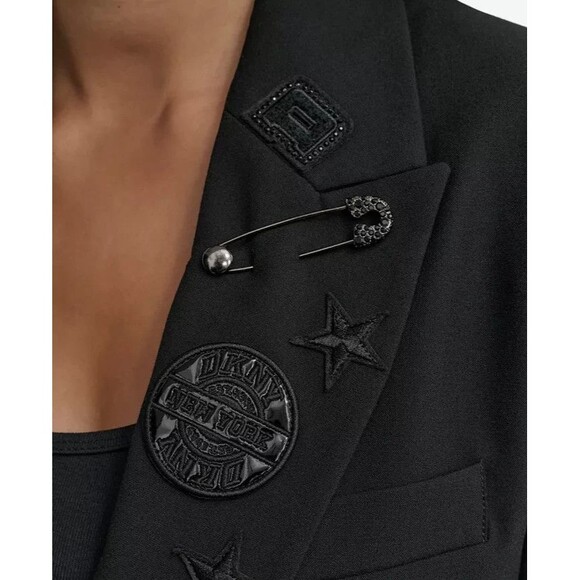 DKNY Women's Embellished Peak-Lapel One-Button Jacket Blazer Modern Chic Black 8 - Picture 2 of 13